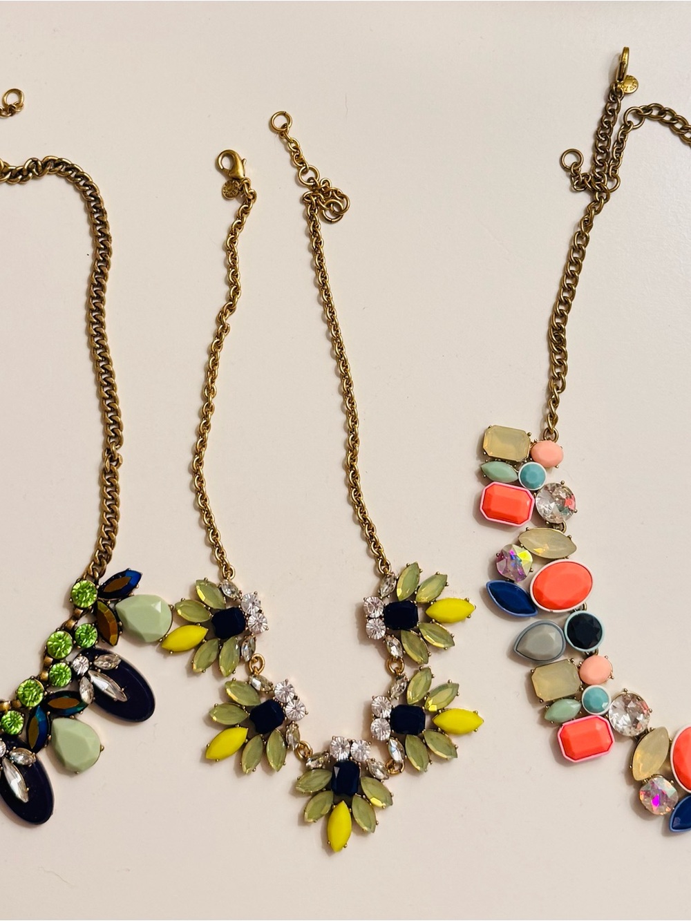 J Crew Gold-Tone Multi-Color Statement Necklaces (all 3)